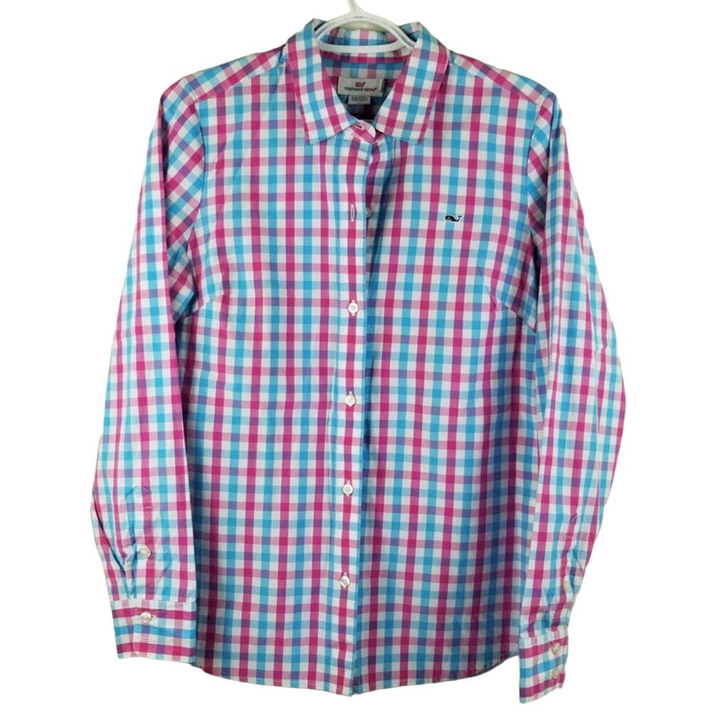 Vineyard Vines Pink Blue Plaid Long Sleeve Women's Button Up Shirt Sz 8